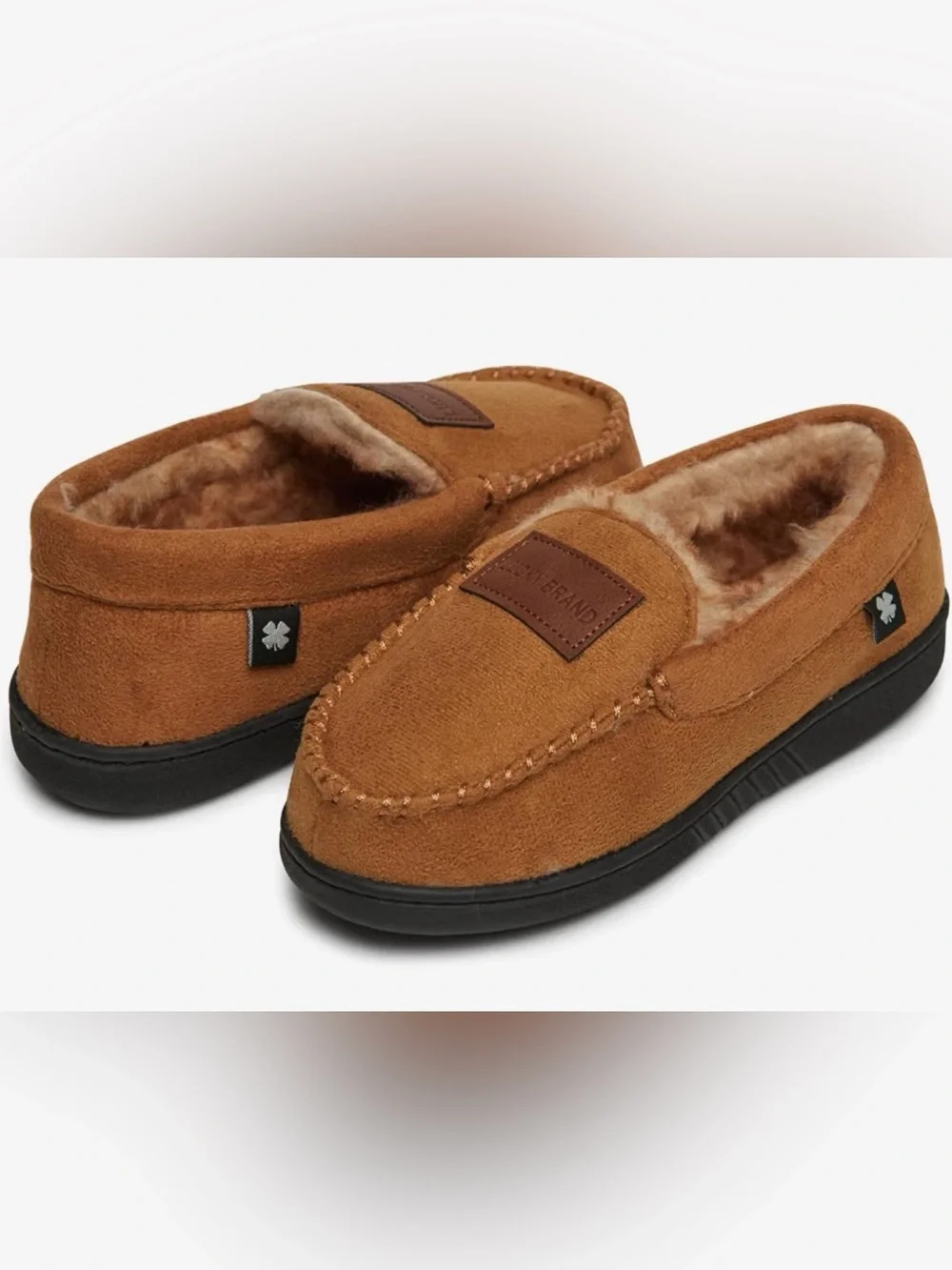 BNWOT Lucky Brand Boys Big Kid SZ6 Tan Faux Fur Moccasin Slippers Indoor/Outdoor